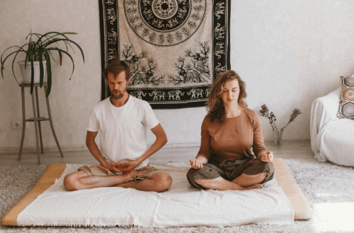People engaging in breathwork