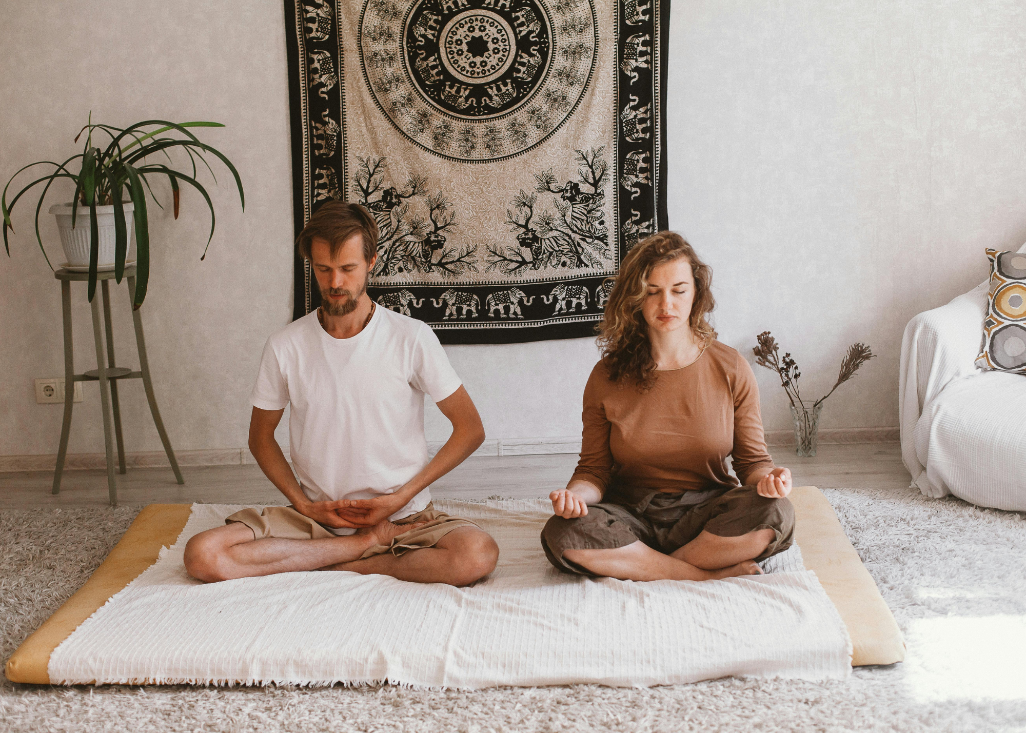 People engaging in breathwork